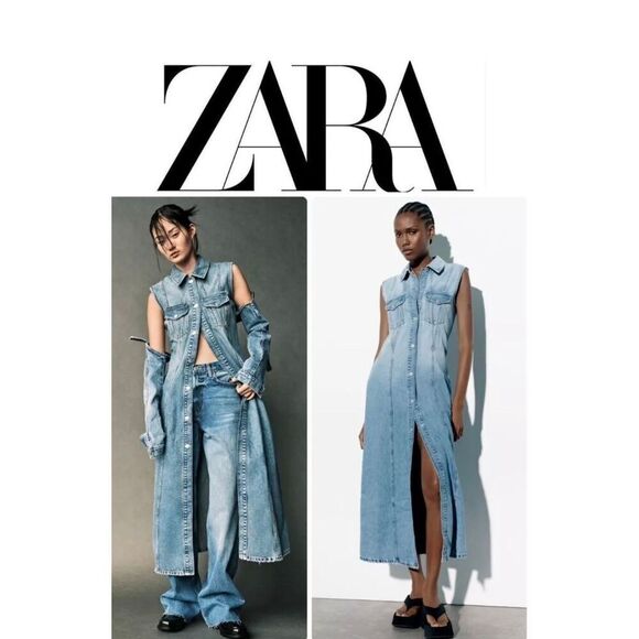 NEW Zara Long Denim Dress Size S Blue - Picture 1 of 7